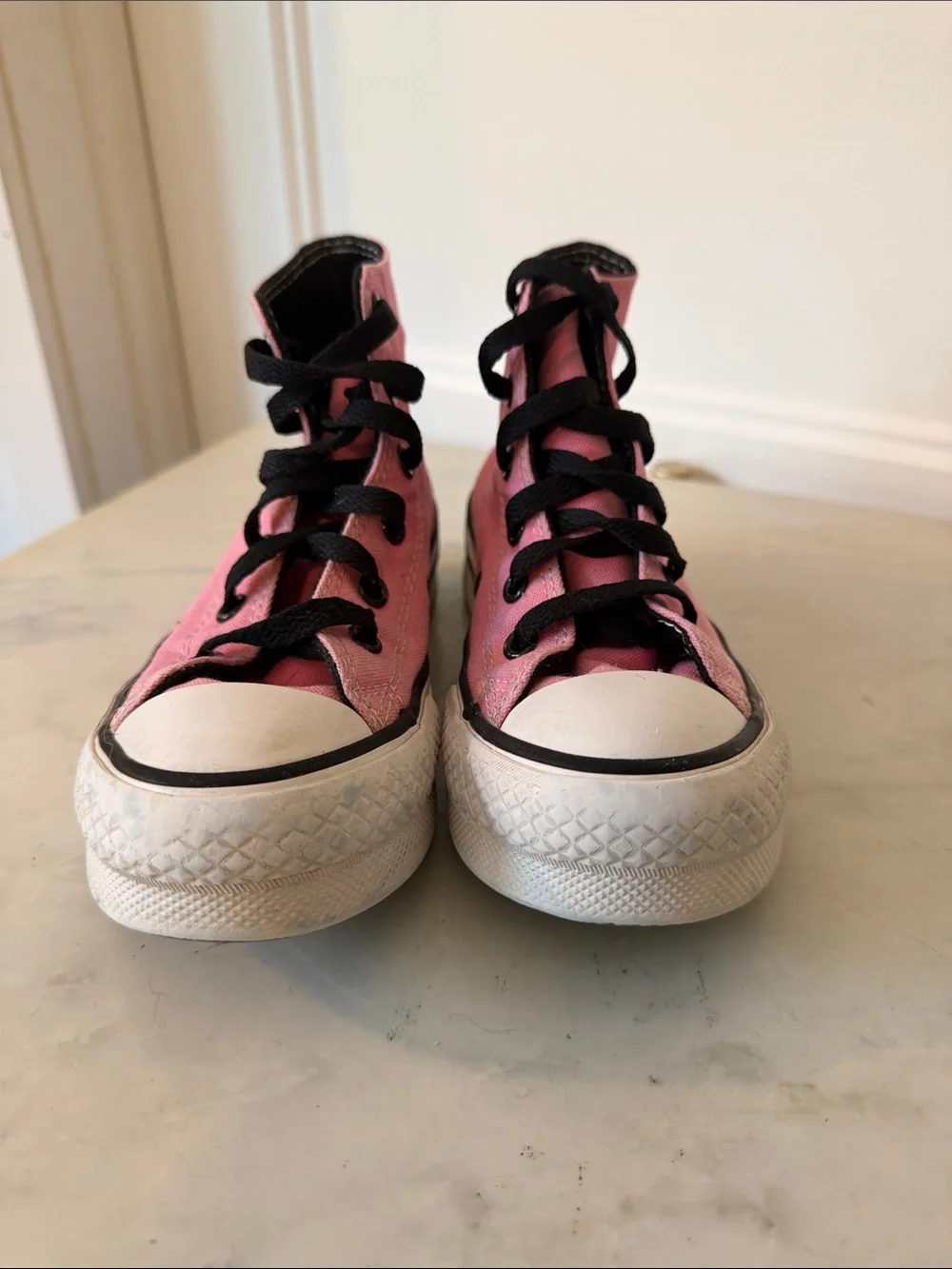 Converse Pink High-Top Canvas Sneakers with Black Accents